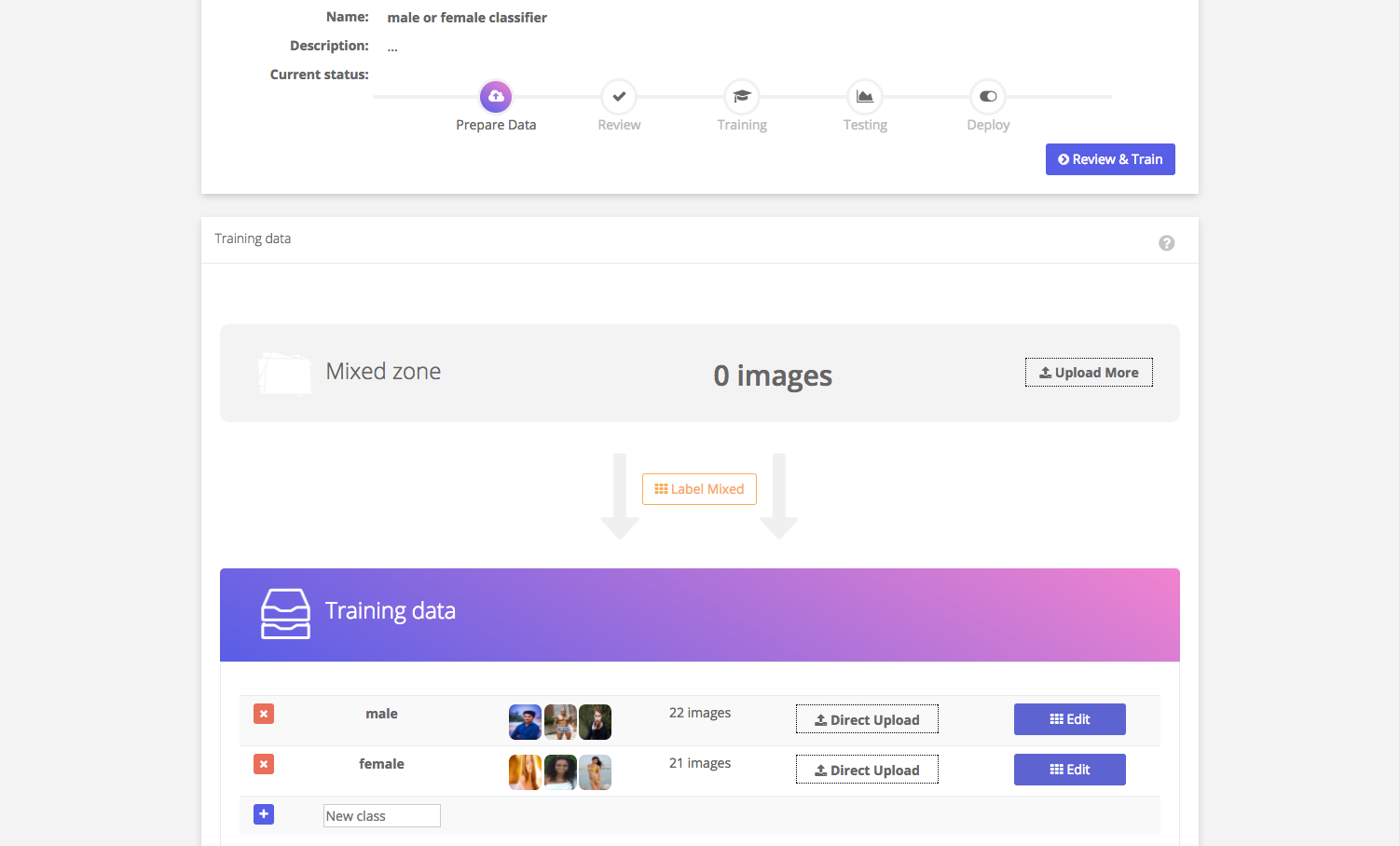 Images uploaded into categories