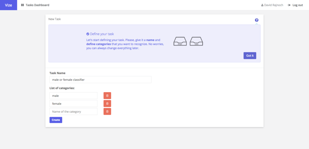 Name your task and create categories to sort