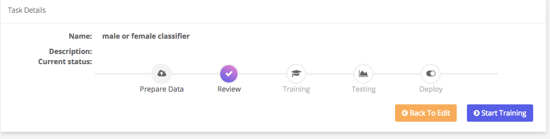 Start custom classifier training