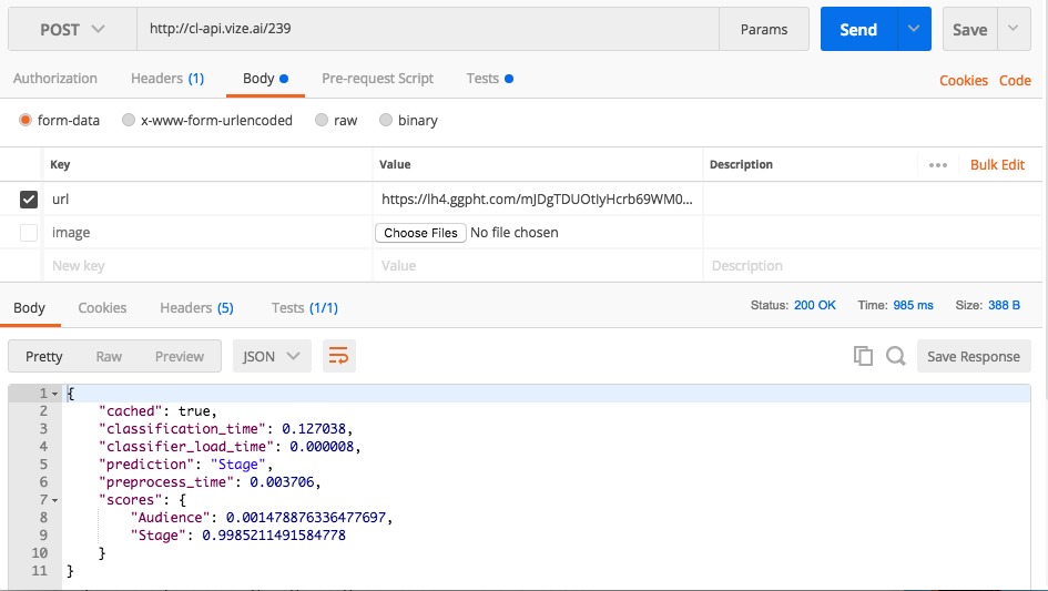 Postman with both URL and image keys