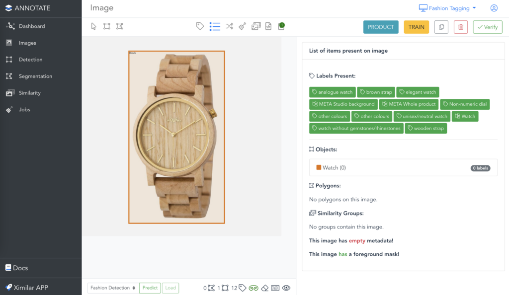 View on image annotation tool. This is main view with tools and labels present.