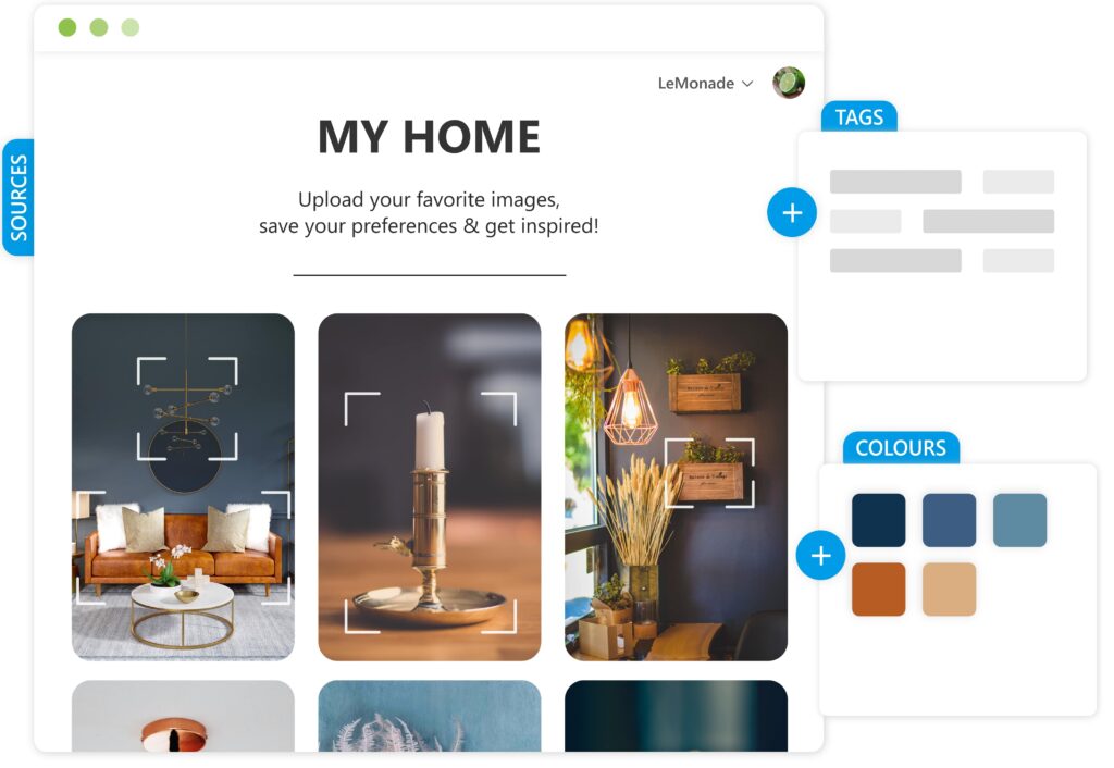 Customer's preferences together with object detection, keywords & dominant colors extracted by AI