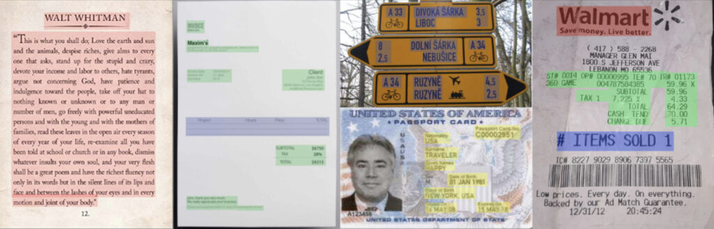 A few examples of OCR: transcribing books to electronic form, reading invoices, passports, IDs and landmarks.