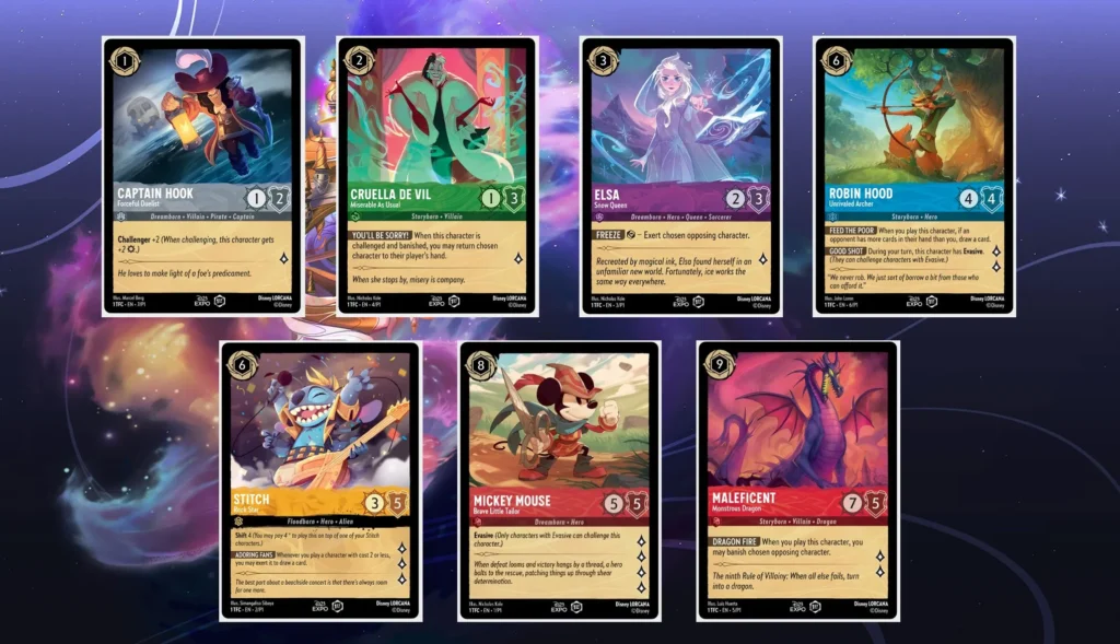 Lorcana cards examples.