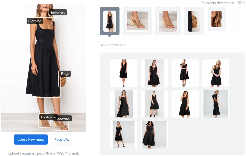 Looking for a specific dress? Reverse image search can provide relevant results to a search query, independent of the quality or source of the images.