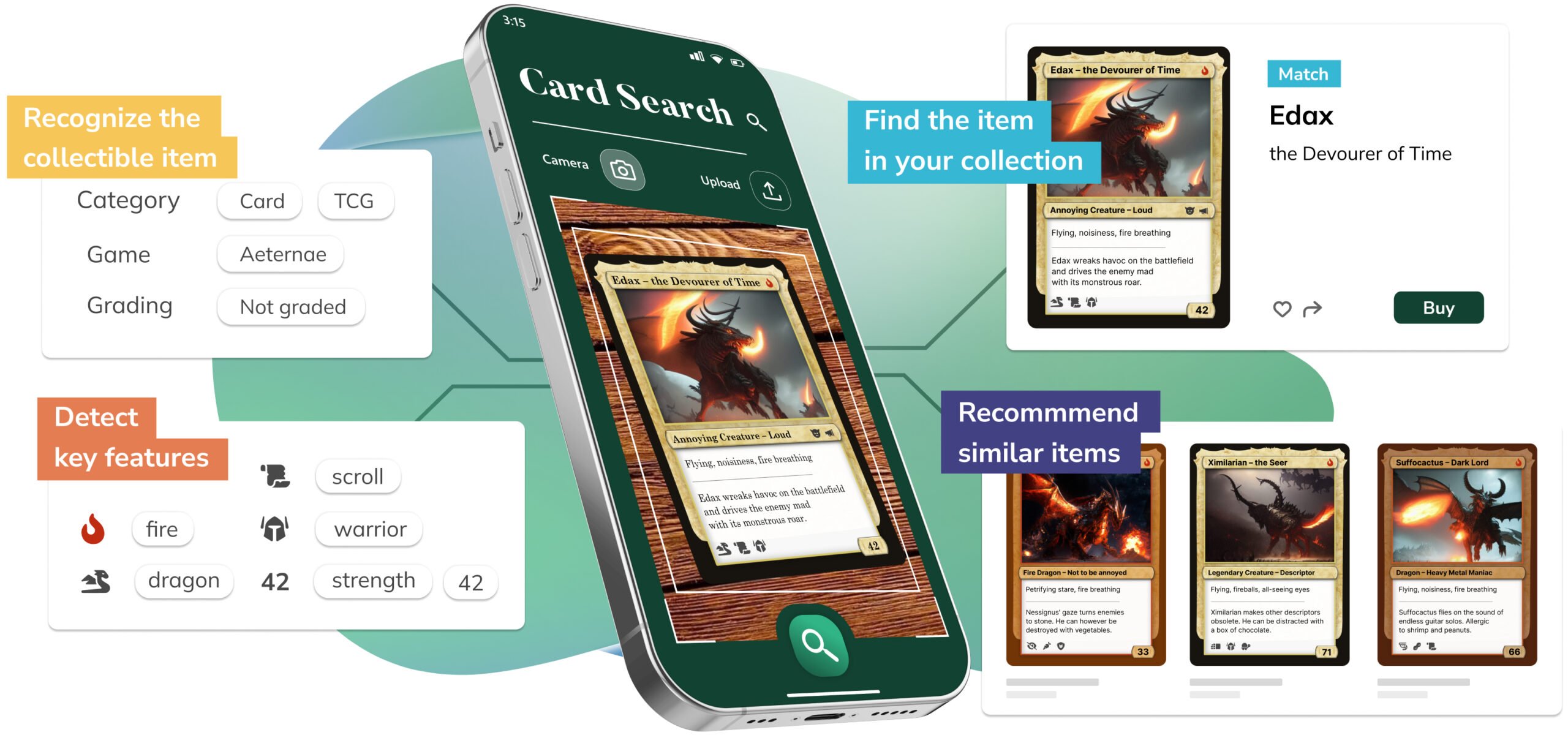Visual AI for collectibles by Ximilar: object detection, attribute recognition and visual search of collectible trading card.