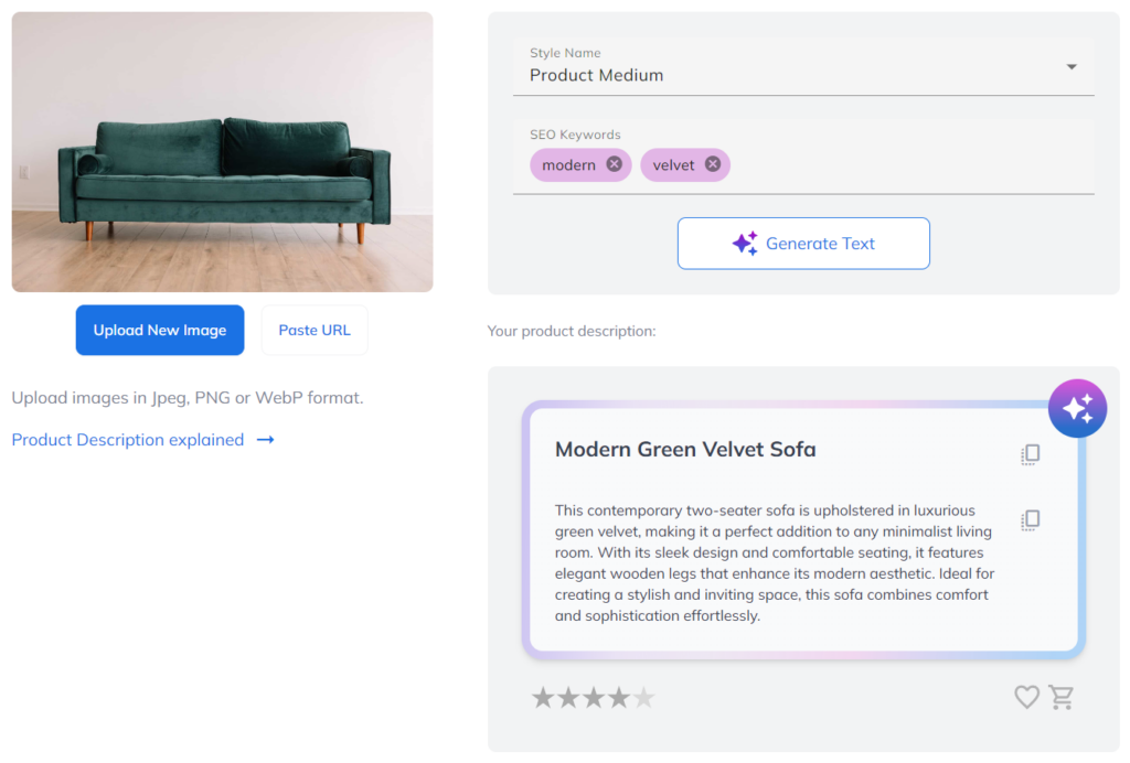 Creating descriptions for the whole product catalog can be easily automated.