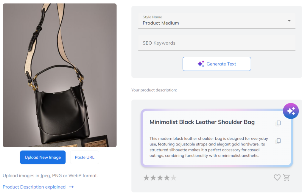 With tools such as AI-powered product tagging, the description generators are independent of metadata or manual text entries.