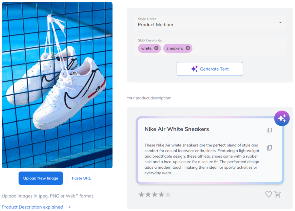 The best product description generators combine tags extracted by visual AI with language models to achieve optimized and compelling texts.