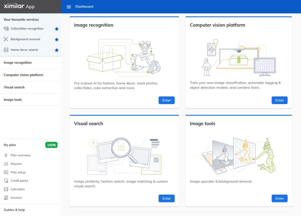 Ximilar App dashboard.