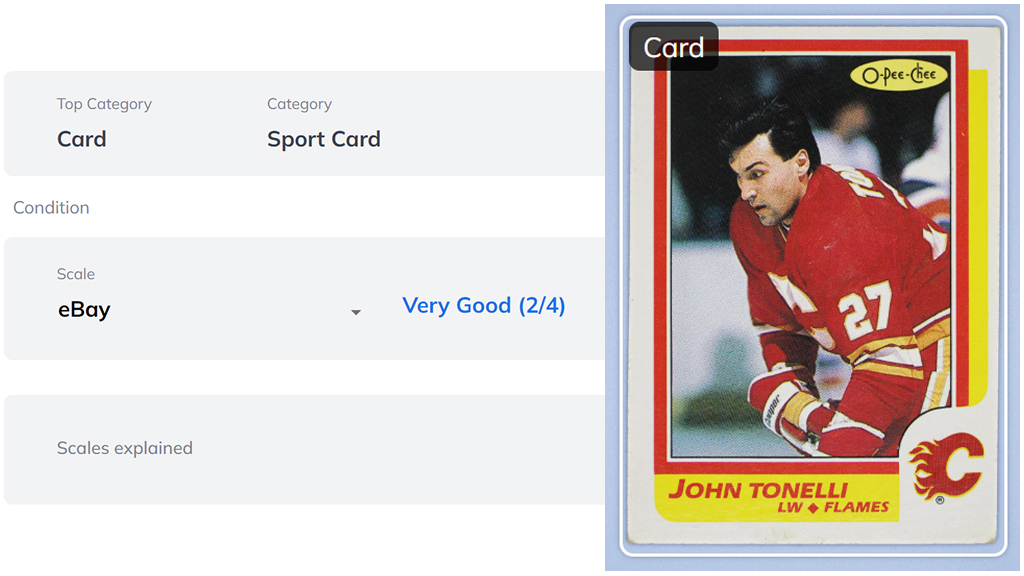 Card Condition in the Ximilar Demo: Upload an image of a sports card to instantly see its category and a condition grade based on the selected eBay grading scale.