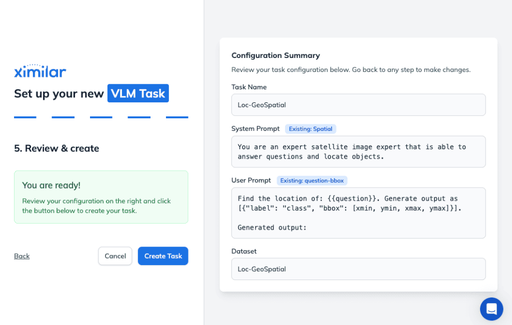 VLM task wizard in Ximilar App.