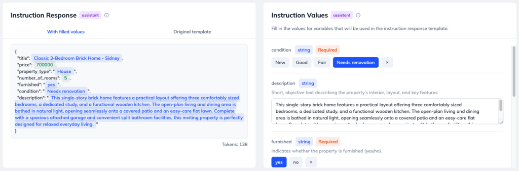 Instruction Response and Instruction Values in&nbsp;a&nbsp;Sample Detail.
