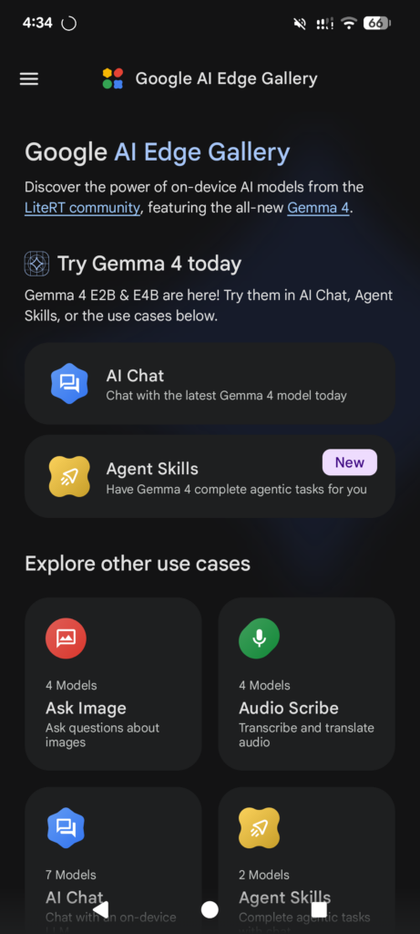 Google AI Edge Gallery - lets you choose a Gemma model and play with it.