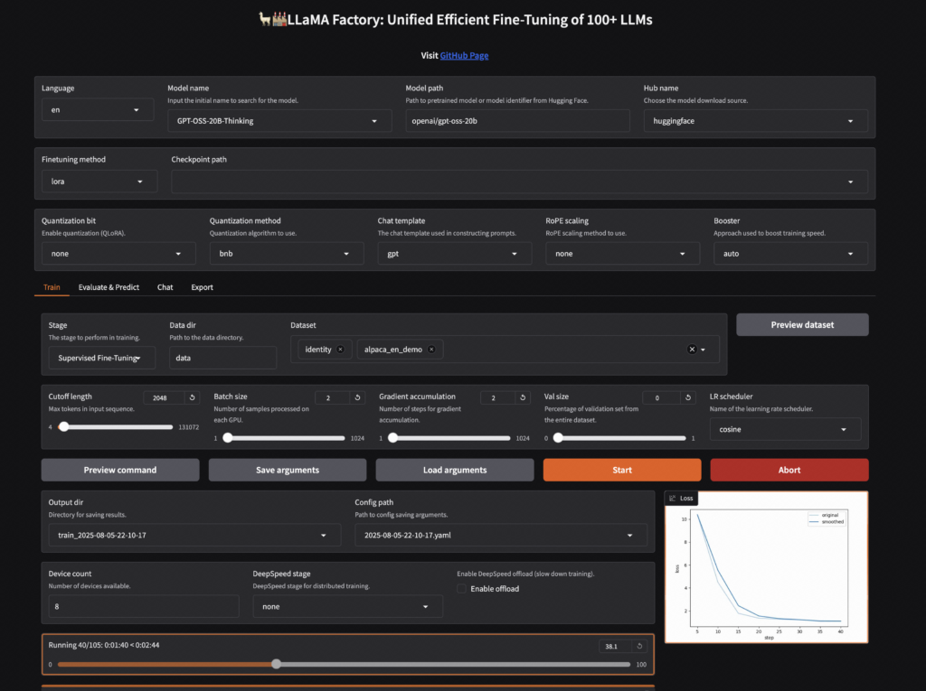 LLaMA Factory – graphical interface for training LLM models.