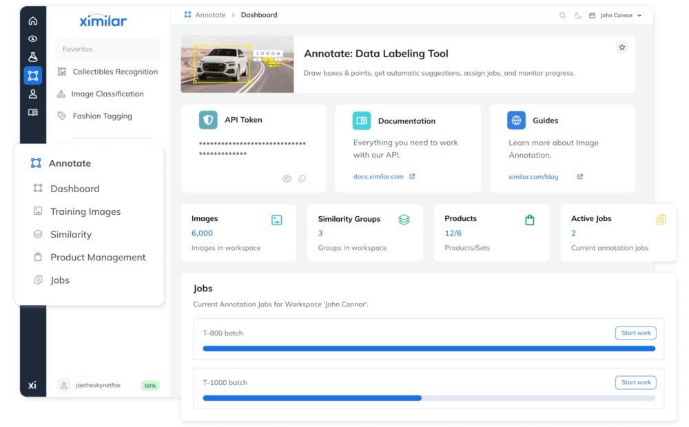 Annotate by&nbsp;Ximilar is&nbsp;an advanced image annotation tool for teams, enabling you to&nbsp;draw polygons and bounding boxes, annotate images in&nbsp;bulk with smart suggestions from the AI photo recognition system, create projects and monitor their progress.