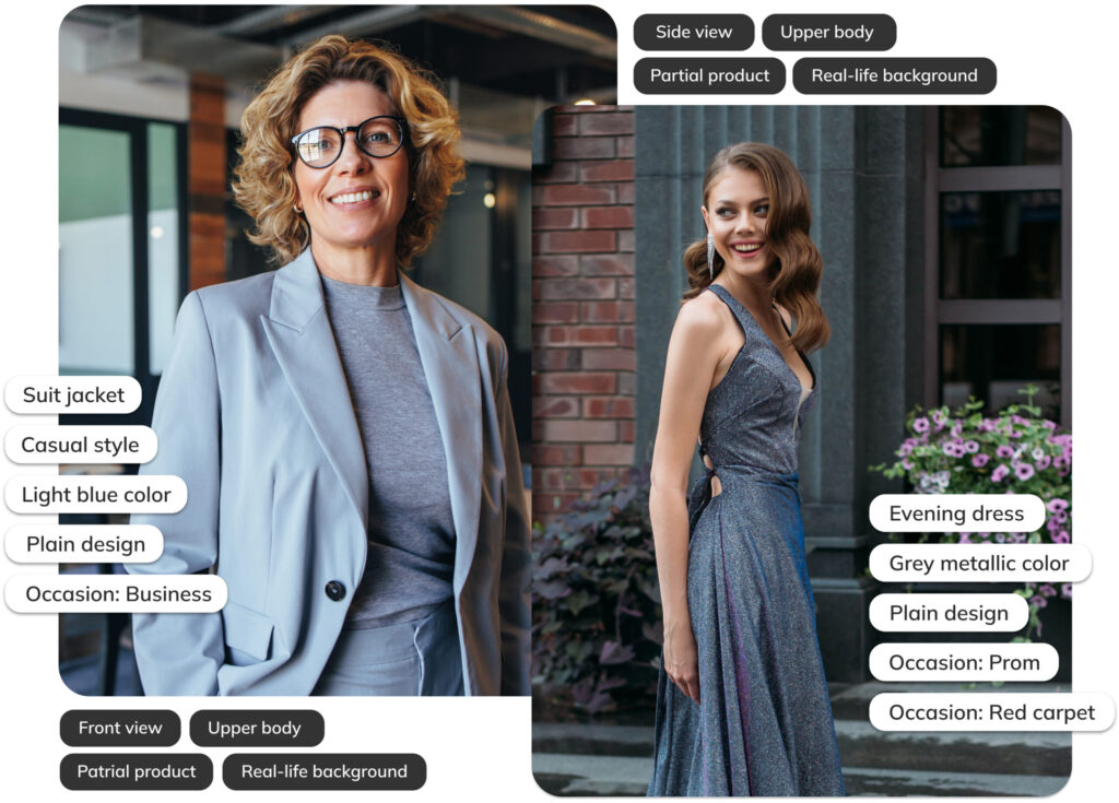 Ximilar automatically provides AI tags for all typical designs, styles and occasions, from party to business casual.