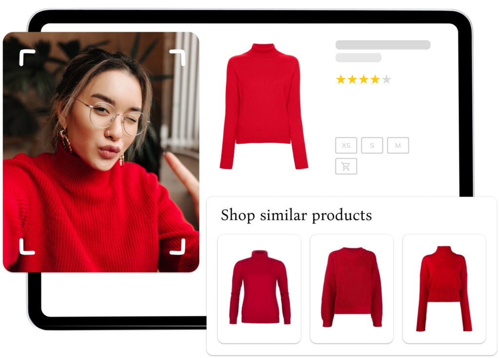 Visual search recommends similar fashion apparel based purely on cuts, shapes, textures, materials, colours, prints, or patterns.