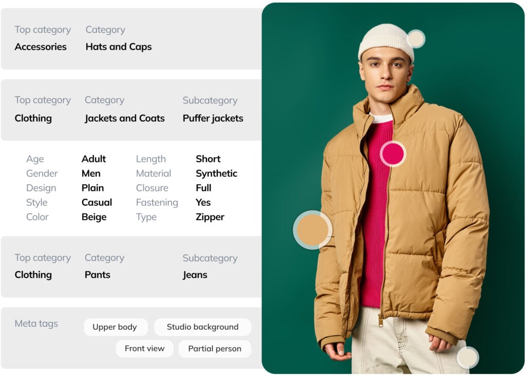 Fashion visual search integrates apparel detection, fashion recognition, deep tagging, and colour extraction with fashion visual search to maximize the potential of your fashion collection.